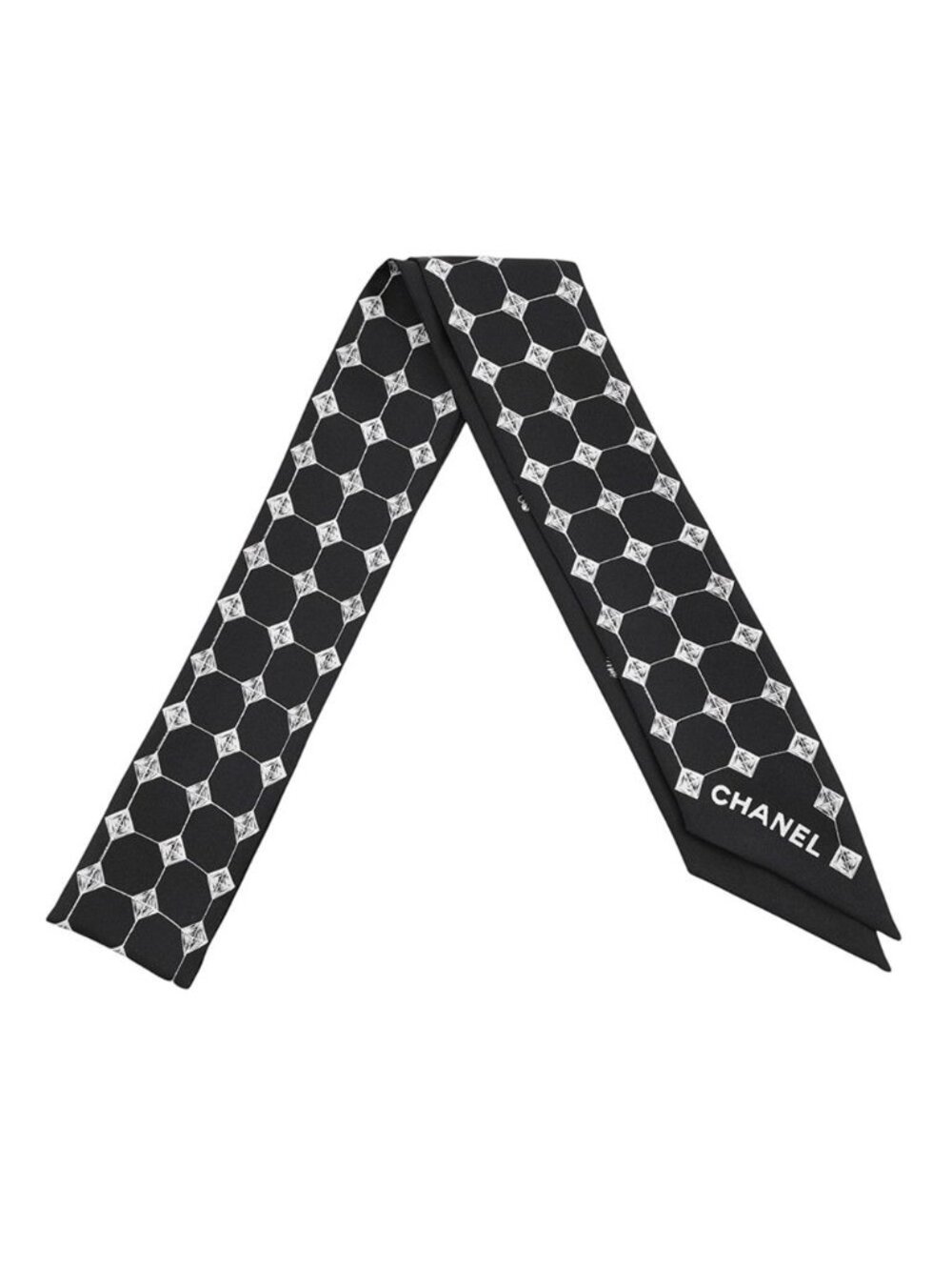 Chanel Scarf Logo CC Silk Black White